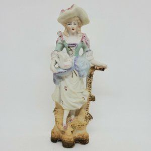 Vintage HALSEY Imports Bisque Porcelain Figurine Victorian Lady Maid Dove Japan